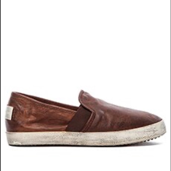 Frye Shoes - Frye Women's Dylan Cognac Brown Leather Distressed Slip On Sneakers Size 8